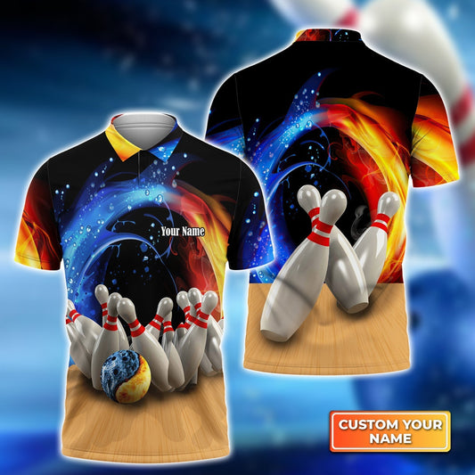 BlueJose Bowling Game Strike Water and Fire Customized Name All Over Printed Shirt