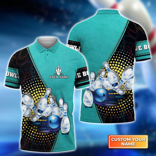 BlueJose Bowling Game Sign Icon with Pin Skittle Customized Name All Over Printed Shirt