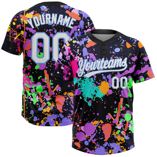 BlueJose Personalized Graffiti Pattern White-Light Blue 3D Two-Button Unisex Softball Jersey