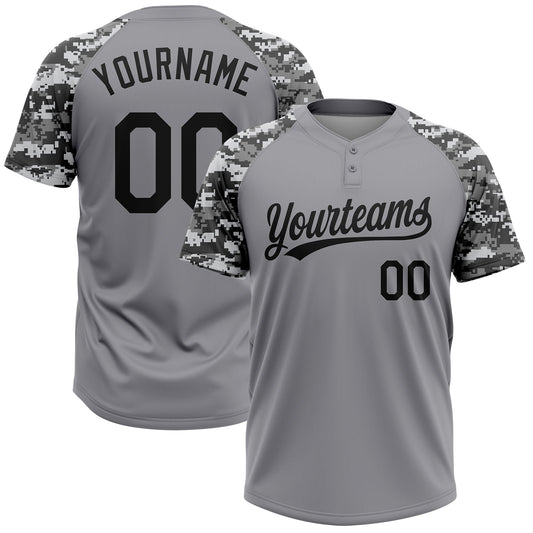 BlueJose Personalized Gray Black-Camo 3D Pattern Two-Button Unisex Softball Jersey