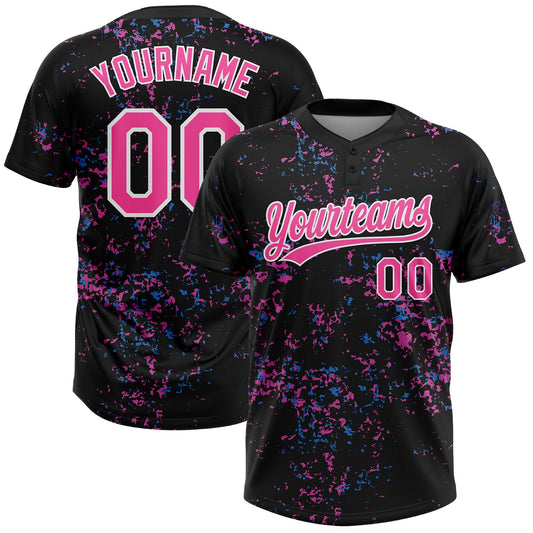 BlueJose Personalized Black Pink-White 3D Pattern Two-Button Unisex Softball Jersey