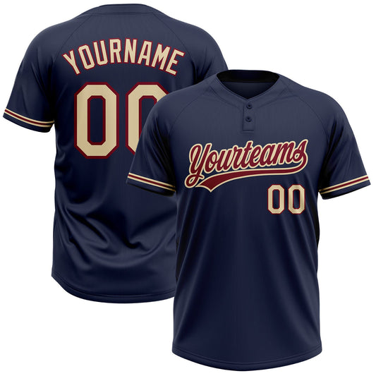 BlueJose Personalized Navy City Cream-Crimson Two-Button Unisex Softball Jersey