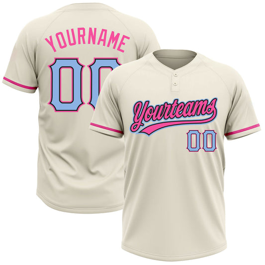 BlueJose Personalized Cream Light Blue Black-Pink Two-Button Unisex Softball Jersey