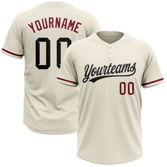 BlueJose Personalized Cream Black-Crimson Two-Button Unisex Softball Jersey
