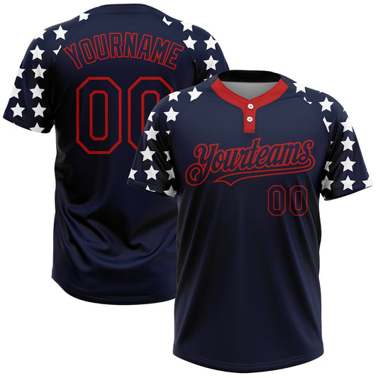 BlueJose Personalized Navy Red-White 3D American Flag Fashion Two-Button Unisex Softball Jersey