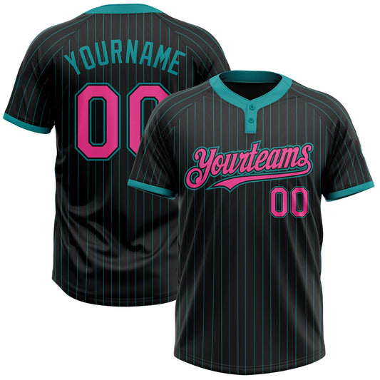 BlueJose Personalized Black Teal Pinstripe Pink Two-Button Unisex Softball Jersey