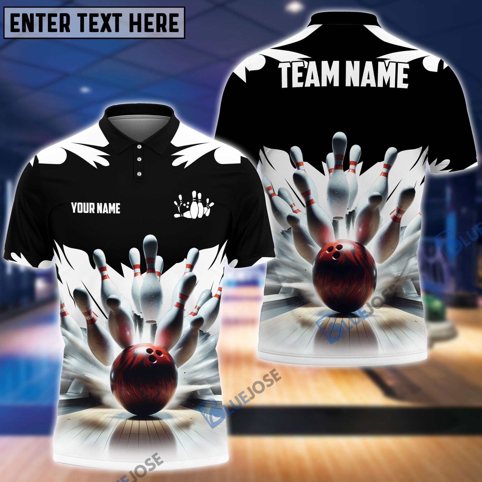 BlueJose Bowling And Pins Ice Age Pattern Customized Name 3D Shirt (5 – Blue  Jose