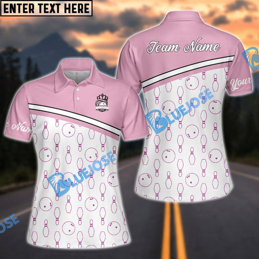 BlueJose Bowling And Pins White Pink Customized Name 3D Shirt For Women