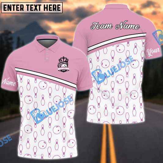 BlueJose Bowling And Pins White Pink Customized Name 3D Shirt For Women
