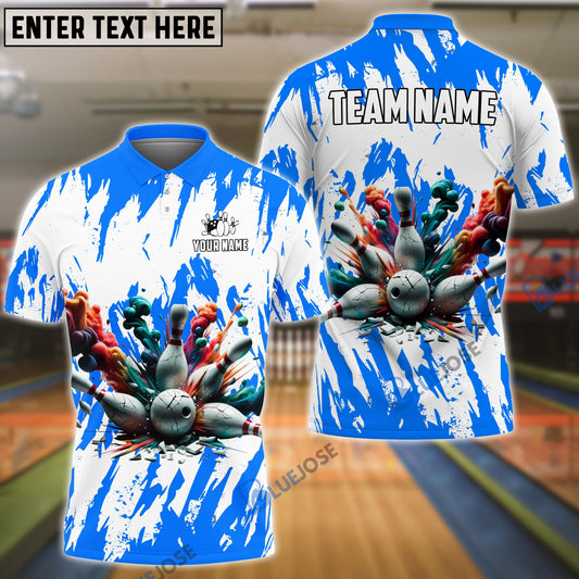 BlueJose Bowling And Pins Ink Broken Pattern Customized Name 3D Shirt (5 Colors)
