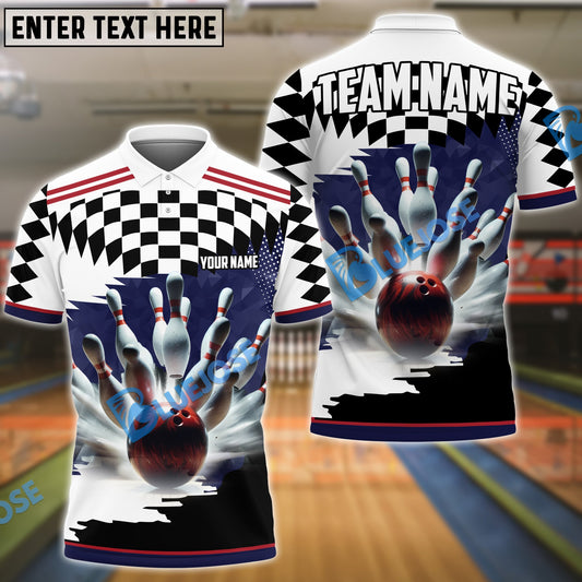 BlueJose Bowling And Pins Caro Pattern Personalized Name, Team Name Unisex Shirt