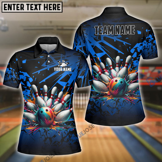 BlueJose Bowling And Pins Diamond Broken Customized Name 3D Shirt for Women (4 Colors)