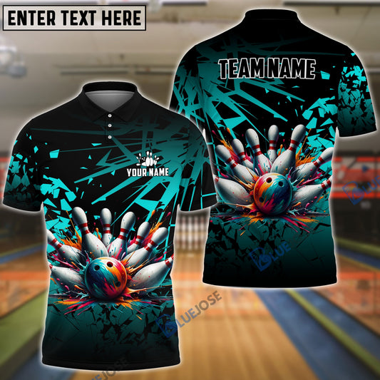 BlueJose Bowling And Pins Diamond Broken Customized Name 3D Shirt (4 Colors)