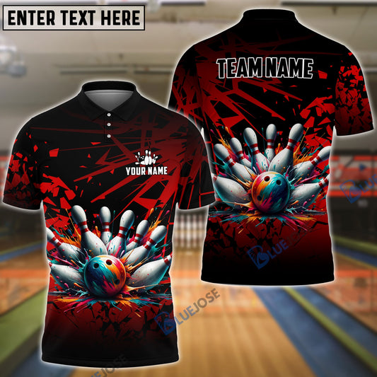 BlueJose Bowling And Pins Diamond Broken Customized Name 3D Shirt (4 Colors)