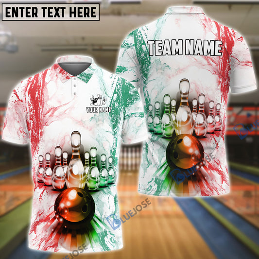 BlueJose Bowling and Pins Green Red Customized Name, Team Name 3D Shirt