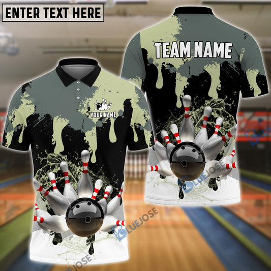 BlueJose Bowling and Pins Camo Ink Pattern Customized Name, Team Name 3D Shirt