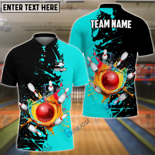 BlueJose Bowling And Pins Ink Break Pattern Customized Name, Team Name 3D Shirt (4 Colors)