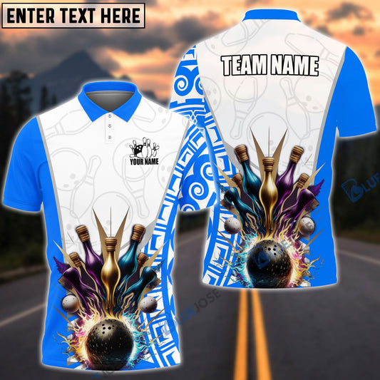 BlueJose Bowling And Pins Antique Pattern Customized Name, Team Name 3D Shirt (6 Colors)