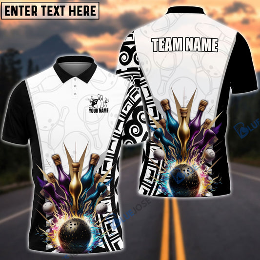 BlueJose Bowling And Pins Antique Pattern Customized Name, Team Name 3D Shirt (6 Colors)