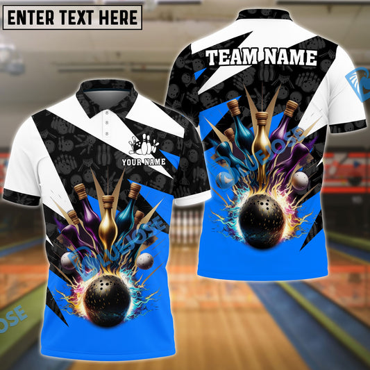 BlueJose Bowling And Pins Color Lightning Customized Name 3D Shirt (4 Colors )