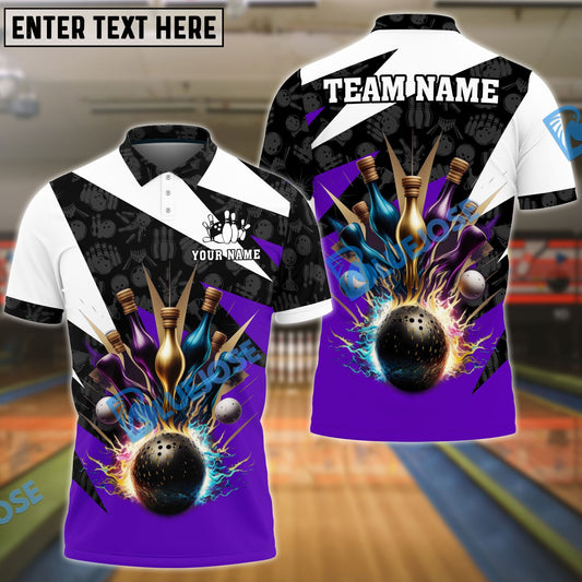BlueJose Bowling And Pins Color Lightning Customized Name 3D Shirt (4 Colors )