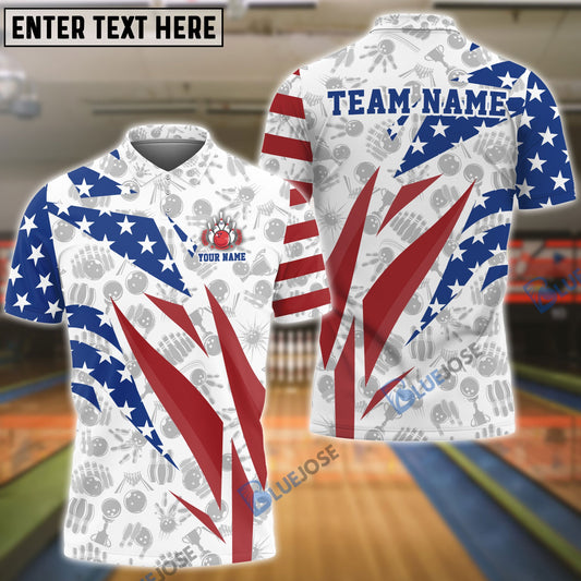 BlueJose Bowling And Pins Flag Broken Customized Name, Team Name 3D Shirt