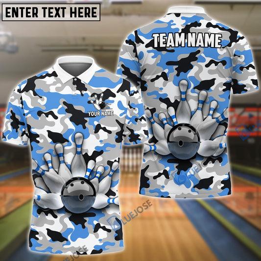 BlueJose Bowling And Pins Color Camo Pattern Customized Name, Team Name 3D Shirt (4 Colors)
