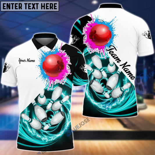 BlueJose Bowling Strike Paint Color Personalized Name, Team Name 3D Shirt, Personalized Shirts For Bowling Players