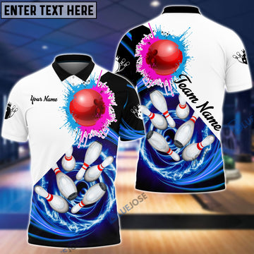 BlueJose Bowling Strike Paint Color Personalized Name, Team Name 3D Shirt, Personalized Shirts For Bowling Players