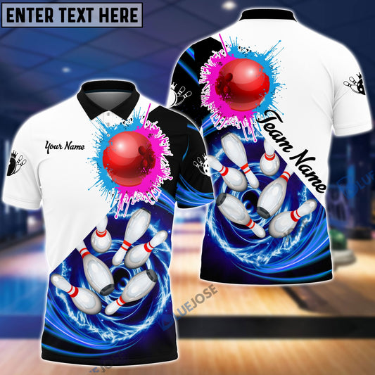 BlueJose Bowling Strike Paint Color Personalized Name, Team Name 3D Shirt, Personalized Shirts For Bowling Players