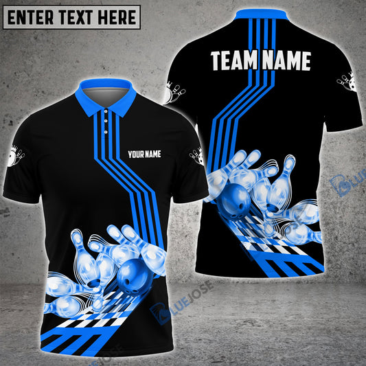 BlueJose Bowling Ball and Pins Break Personalized Name, Team Name 3D Shirt