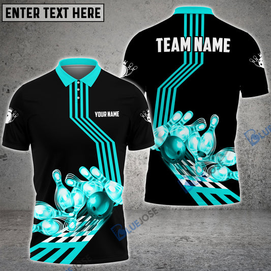 BlueJose Bowling Ball and Pins Break Personalized Name, Team Name 3D Shirt