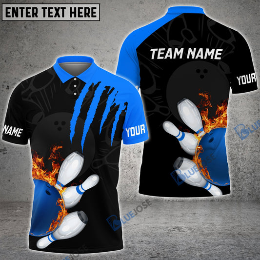 BlueJose Bowling And Pins Color Scratch Customized Name 3D Shirt (4 Colors) Personalized Shirts For Bowling Players