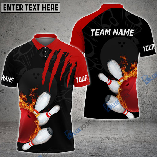 BlueJose Bowling And Pins Color Scratch Customized Name 3D Shirt (4 Colors) Personalized Shirts For Bowling Players