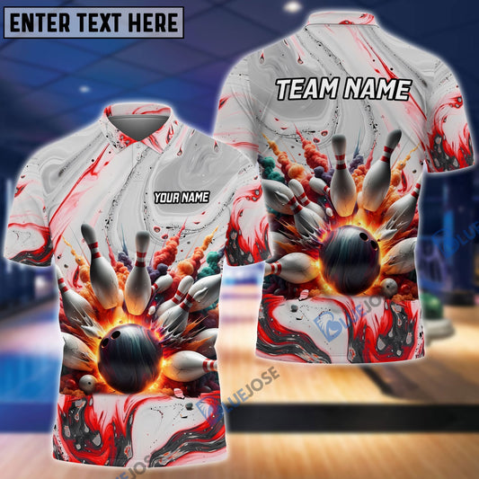 BlueJose Broken Smoke Bowling And Pins Customized Name 3D Shirt Personalized Shirts For Bowling Players