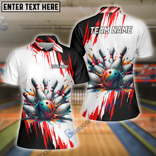 BlueJose Bowling And Pins Black Red Customized Name 3D Shirt