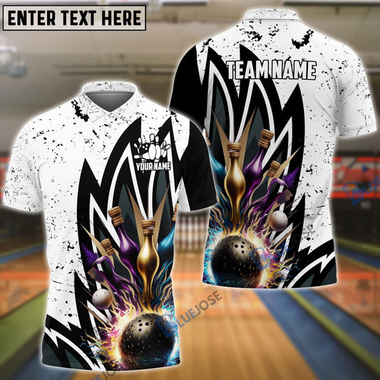 BlueJose Bowling Ball and Pins Wing Pattern Personalized Name, Team Name 3D Shirt