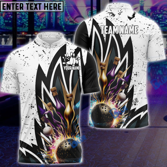 BlueJose Bowling Ball and Pins Wing Pattern Personalized Name, Team Name 3D Shirt