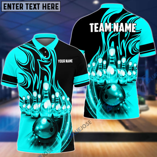 BlueJose Flame Bowling Ball Break Pins Personalized Name and Team Name 3D Shirt (4 Colors),Personalized Shirts For Bowling Players