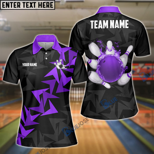 BlueJose Bowling And Pins Fallen Leaves Pattern Customized Name 3D Shirt for Women (4 Colors)