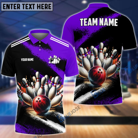 BlueJose Bowling And Pins Marble Pattern Customized Name 3D Shirt (4 Colors)