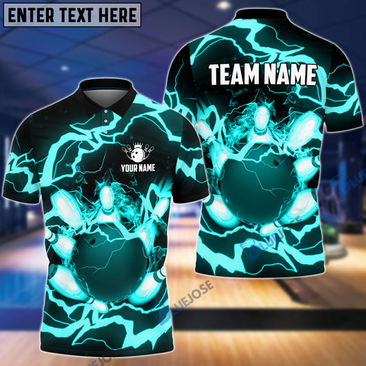BlueJose Power of Thunder Bowling Ball Break Pins Personalized Name and Team Name 3D Shirt (4 Colors)