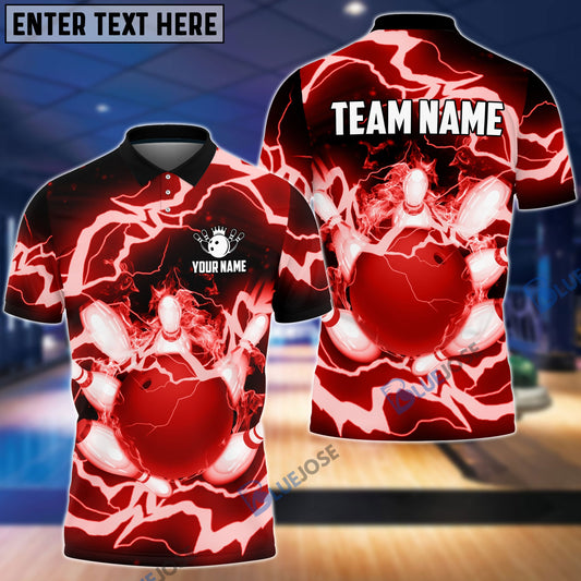 BlueJose Power of Thunder Bowling Ball Break Pins Personalized Name and Team Name 3D Shirt (4 Colors)
