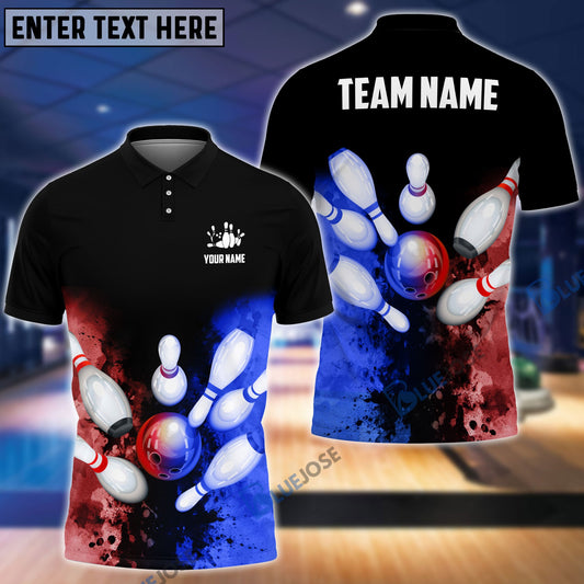 BlueJose Bowling And Pins Vintage Black Marble Customized Name, Team Name 3D Shirt