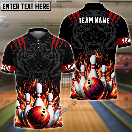 BlueJose Bowling And Pins Tiger Pattern Customized Name, Team Name 3D Shirt (5 Colors)