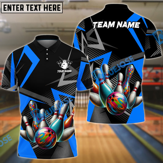 BlueJose Bowling And Pins Cube Pattern Customized Name 3D Shirt (4 Colors)