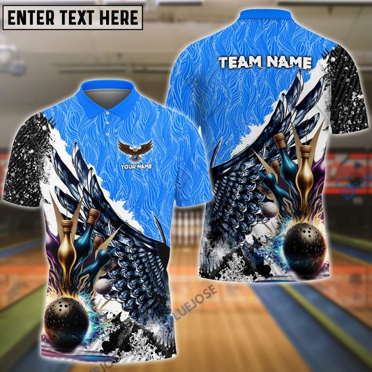BlueJose Wing Bowling And Pins Pattern Customized Name, Team Name 3D Shirt (4 Colors)