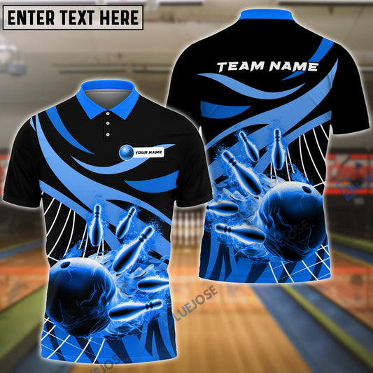 BlueJose Bowling And Pins Broken Pattern Customized Name, Team Name 3D Shirt (4 Colors)
