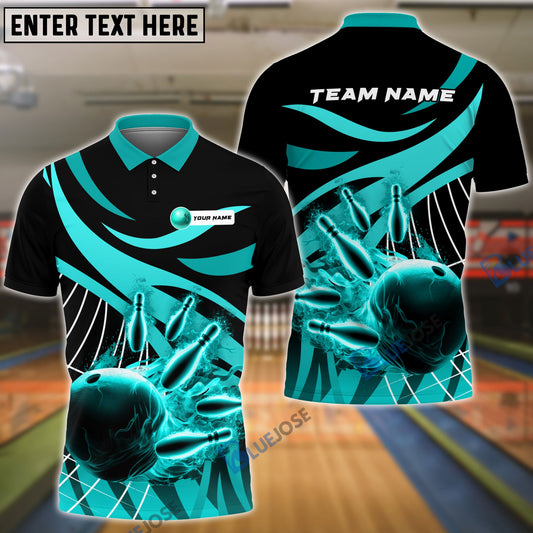 BlueJose Bowling And Pins Broken Pattern Customized Name, Team Name 3D Shirt (4 Colors)