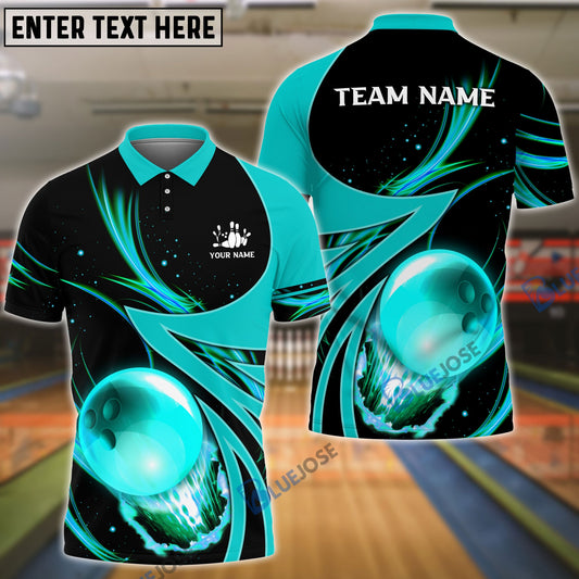 BlueJose Bowling And Pins Galaxy Pattern Customized Name, Team Name 3D Shirt (4 Colors)